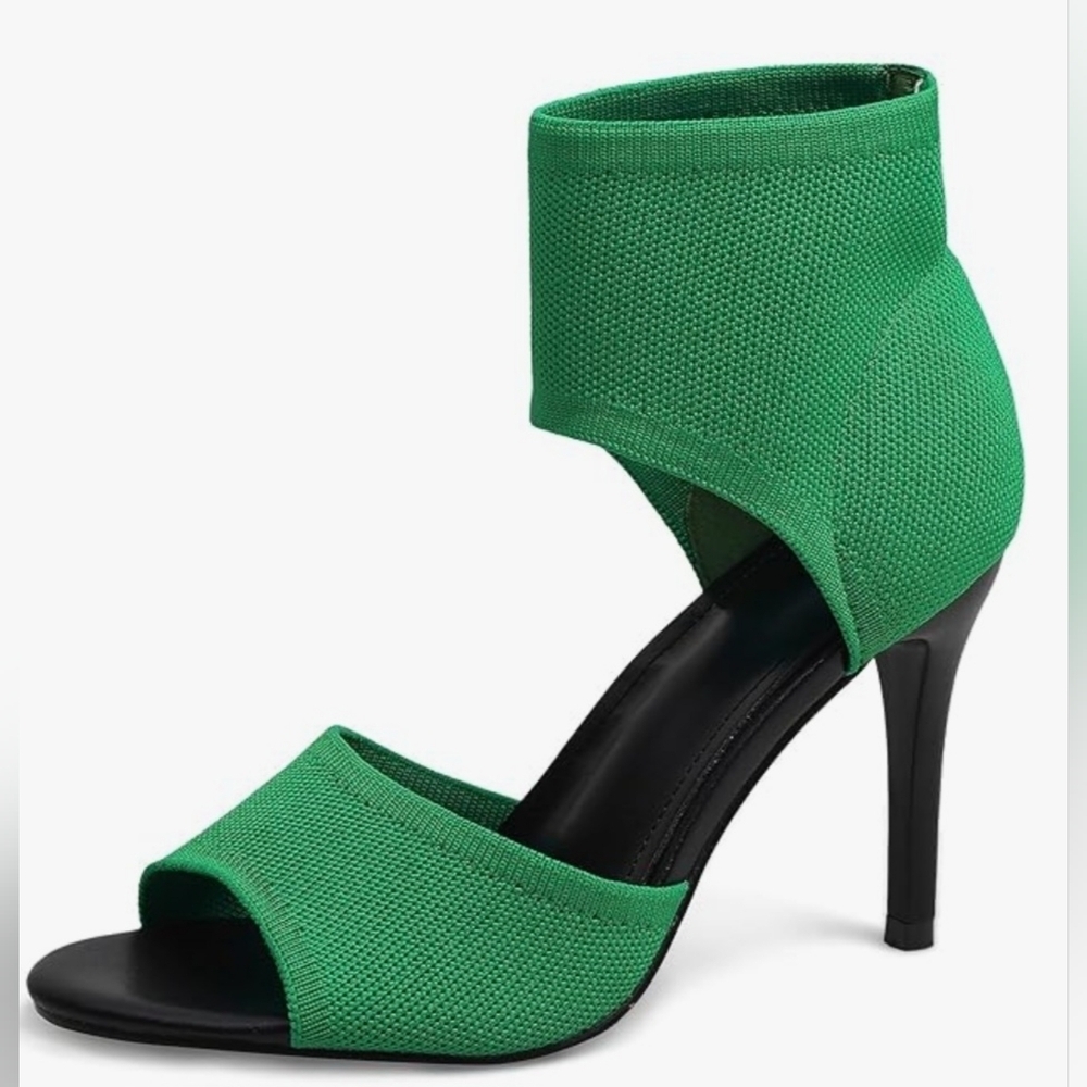 NWOT Peep Toe High Heels Sandals Stretchy Knit Open 